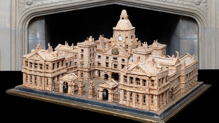 Cork model of Horse Guards' Parade in front of a fireplace at Anglesey Abbey, Gardens and Lode Mill, Cambridgeshire